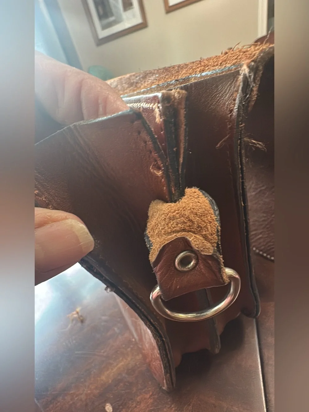 Classic Brown Leather bag- Stylish Buckle Closure. No straps no info about it.